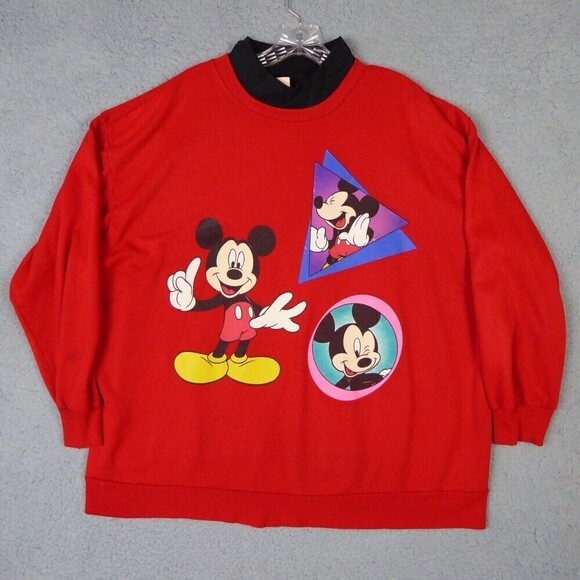 Vintage 80’s Mickey Mouse Unlimited Sweatshirt Women's 22W Double Collar Red USA - Picture 1 of 8